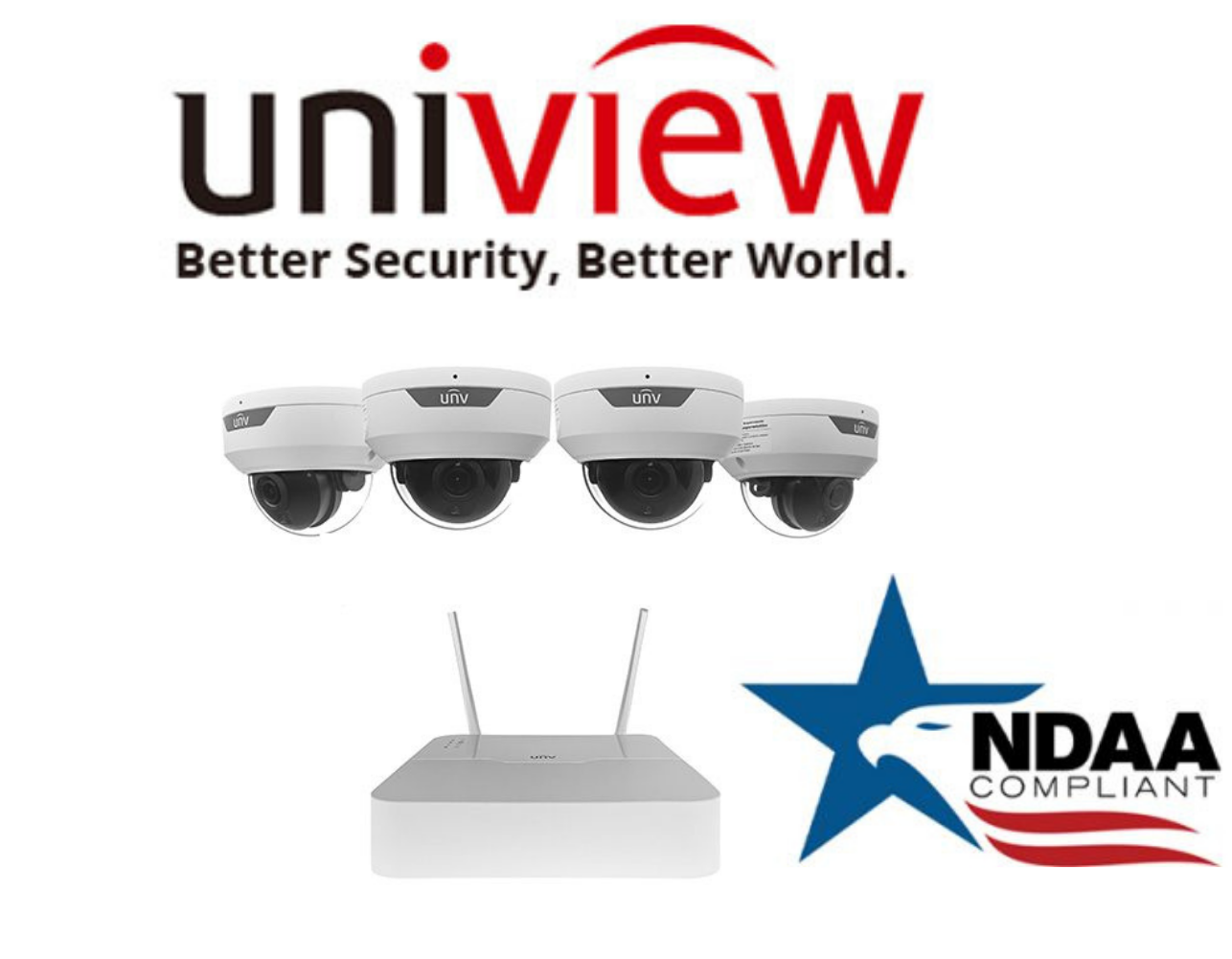 Uniview 2MP 4-Ch WiFi-Kit NDAA with Dome Cameras