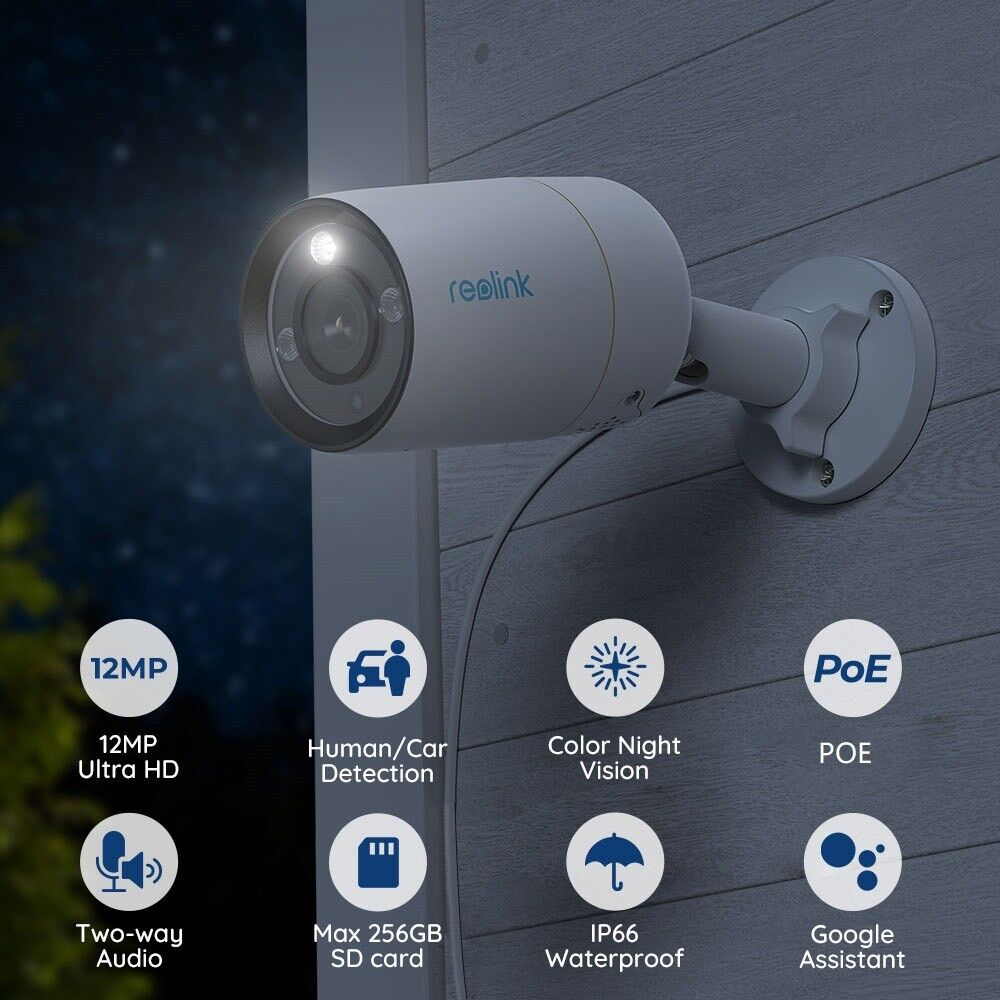 Reolink 12MP HD PoE Person/Vehicle Detect 2-Way Audio Spotlight Security Camera