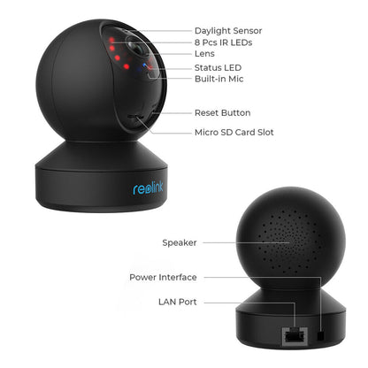 Reolink 3MP HD Plug-in Indoor WiFi Pan Tilt 2-Way Audio Security Camera (Black)